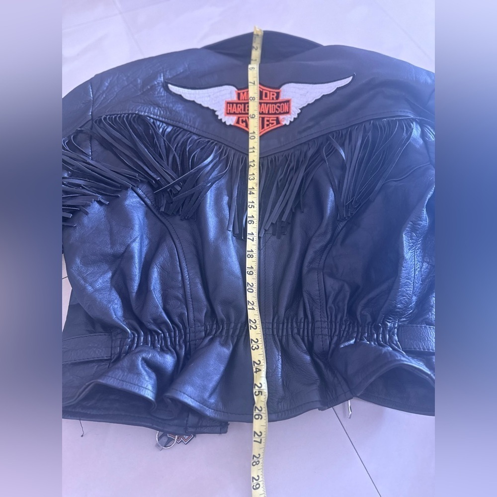 Vintage SHAF Black Leather Biker Jacket Fringe Motor Harley Davidson XL Motorcy - Picture 12 of 15